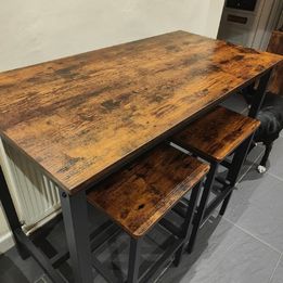 NEW Dining Table Set Bar Table with 2 Bar Stools, Rustic Brown