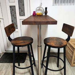 Set of 2 Tall Bar Stools Chairs with Backrest, Steel Frame Rustic Brown 73cm
