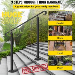 Wrought Iron Handrail Rail Adjustable Garden Metal Stairs 3 to 5 Steps