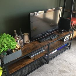 NEW TV Stand TV Table for TV up 60" with Shelves, Steel Frame, Rustic
