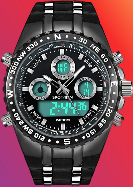 Mens Digital Sports Watch Waterproof Analogue Stopwatch Shock Resistant LED