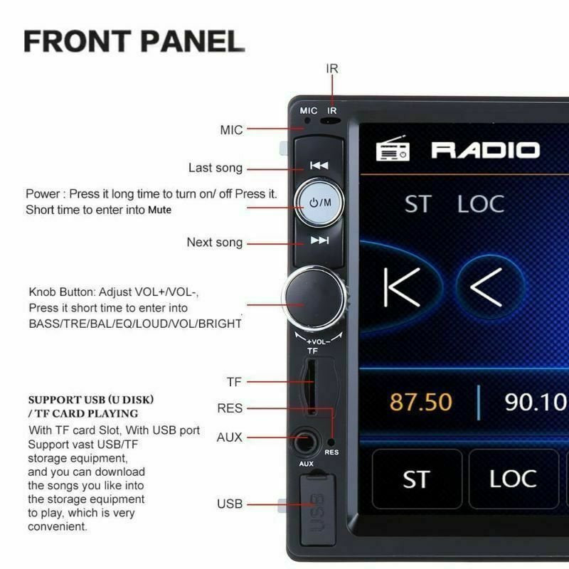 Bluetooth Car Radio Stereo 7 Inch Double 2DIN FM USB/MP5 Player Touch Screen TF