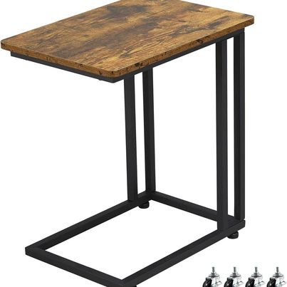 NEW! Side Table with Wheels, C Shaped Sofa Side Table with Sturdy Metal Frame for Small Space