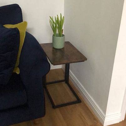 NEW! Side Table with Wheels, C Shaped Sofa Side Table with Sturdy Metal Frame for Small Space