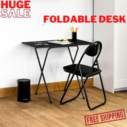 Folding Laptop Desk PC Home Office University Wood Study Student Table - Black