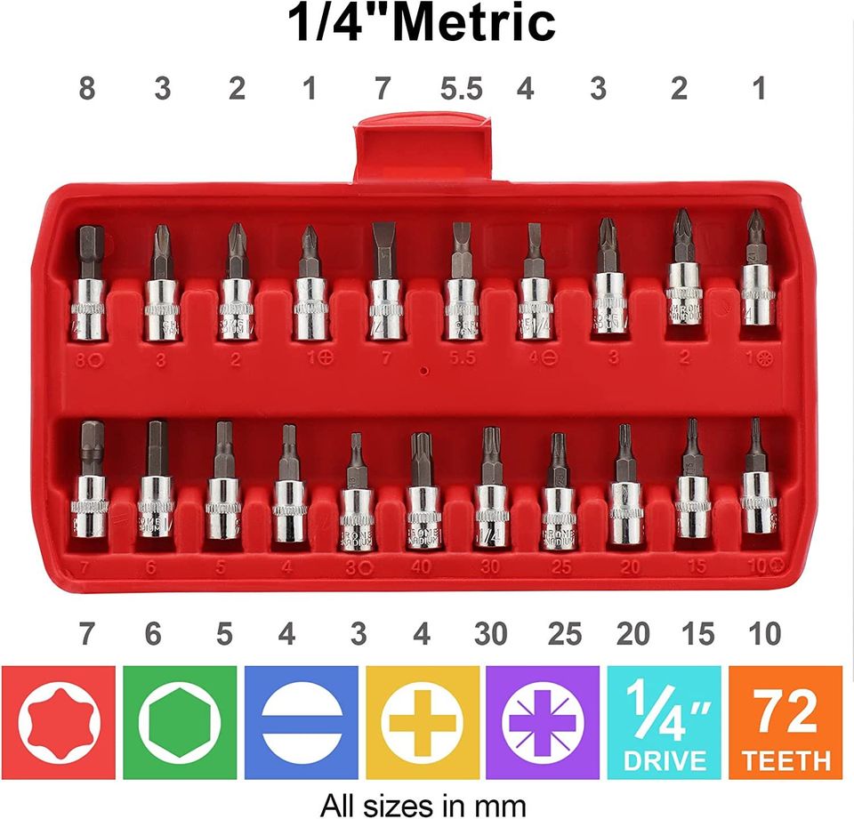 45pc 1/4 Dr Socket Set CRV Steel Torx Star Pozi Phillips Bits + Storage Case