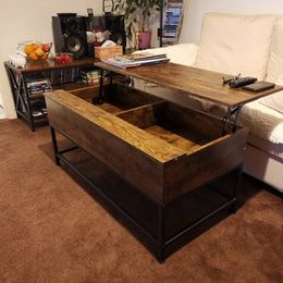 NEW! Industrial Split Lift-top Coffee Table with Storage Compartments Metal Legs