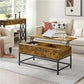 NEW! Industrial Split Lift-top Coffee Table with Storage Compartments Metal Legs