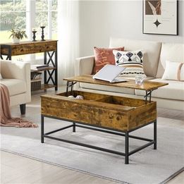NEW! Industrial Split Lift-top Coffee Table with Storage Compartments Metal Legs