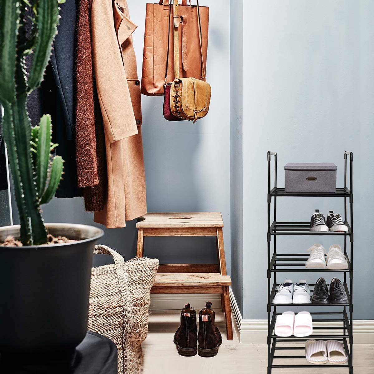 6 Tier Metal Stackable Shoe Storage Racks Organizer Hold up to 12 Pairs of Shoes