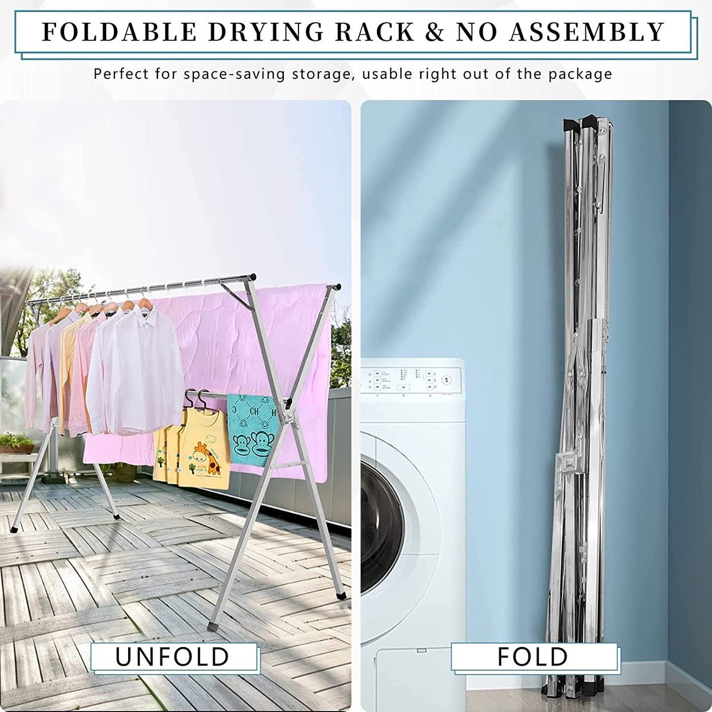 1.5M Retractable Stainless Steel Clothes Drying Rack w/ 20 PP Windproof Hooks Heavy Duty