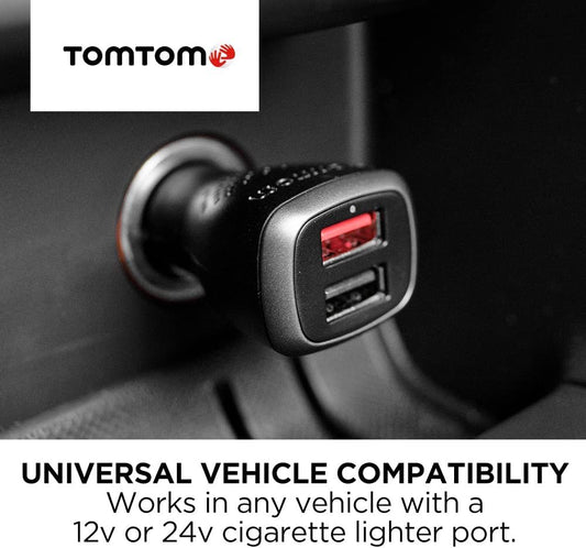 TomTom High Speed Dual Car Charger, 2.4A per port for all TomTom Sat Navs - Cables are not included
