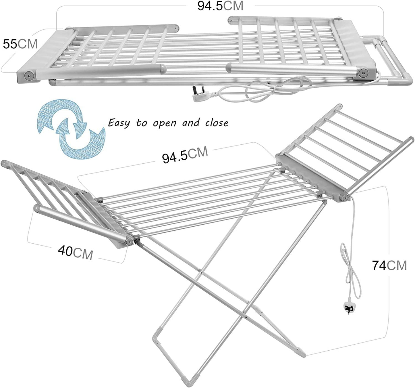 Electric heated folding clothes dryer airier Rack w/ cover, 230w Energy-Efficient 18 rails