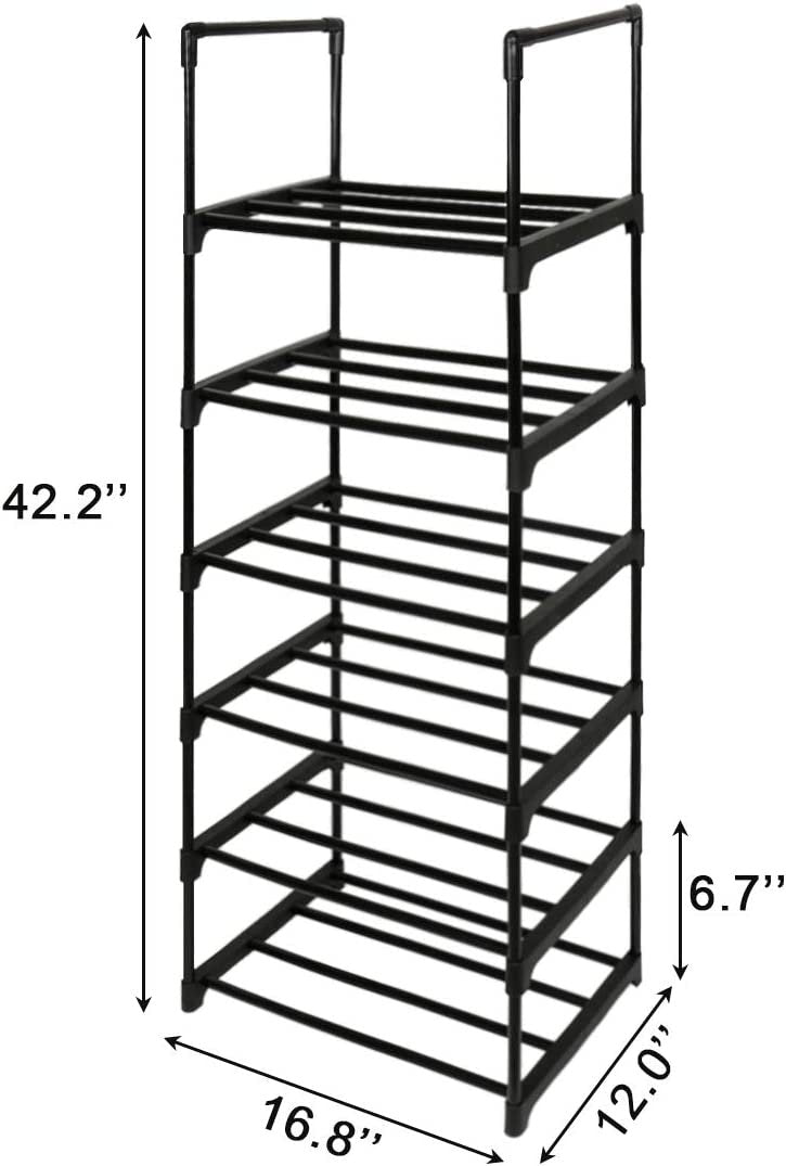 6 Tier Metal Stackable Shoe Storage Racks Organizer Hold up to 12 Pairs of Shoes
