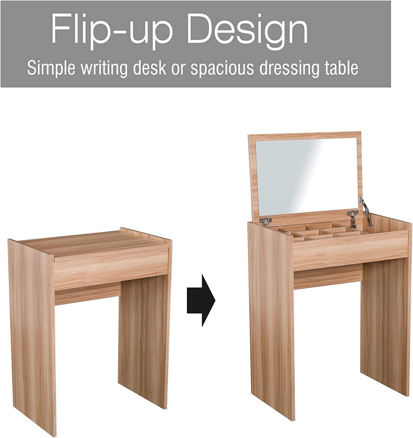 Dressing Table Set Padded Stool Dresser with Flip-up Mirror Multi-purpose