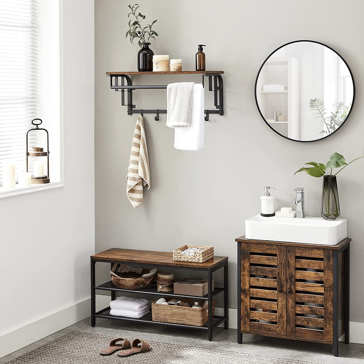 Rack Wall-Mounted with 5 Hook, Hanging Rail, Versatile for Entryway