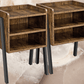 2 Set Industrial Bedside Table, Wooden Nightstands with 3 Tier Open Drawer Rustic Brown