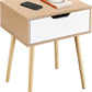 Bedside Table, Wood Nightstand Cabinet with Storage Drawer, Solid Wood Legs