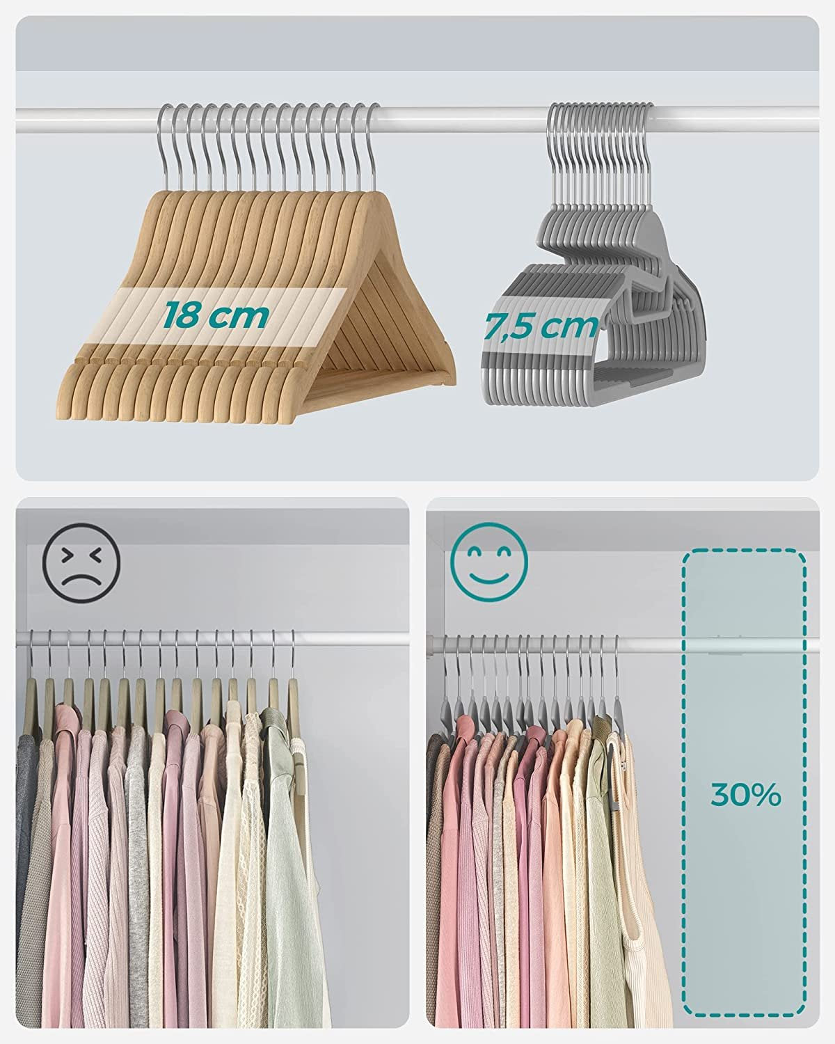 20 Pack Coat Hangers, S-Shaped Opening, Non-Slip