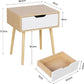 Bedside Table, Wood Nightstand Cabinet with Storage Drawer, Solid Wood Legs