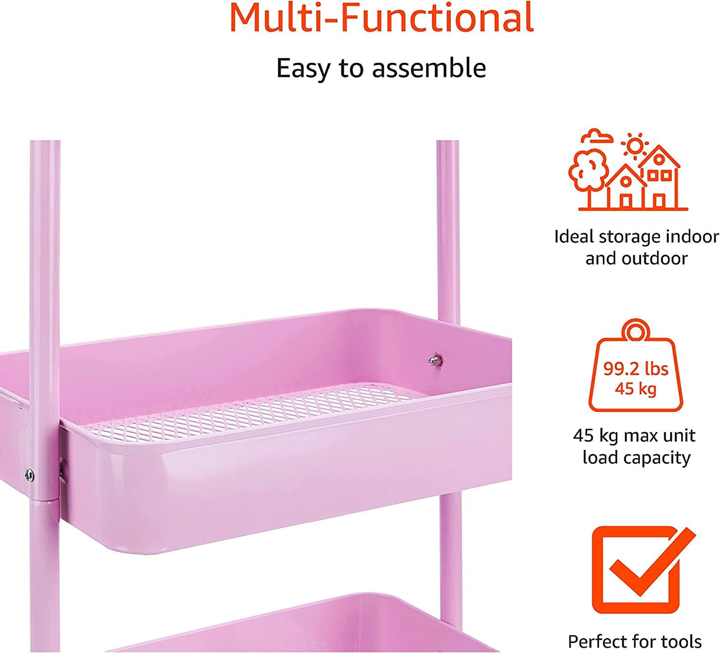 3-Layer Kitchen Trolley with 360 Degree Wheels for indoor and outdoor use