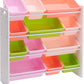 Kids’ Toy Storage Organizer with 12 Plastic Bins - White Wood with Pink Bins