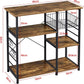 Baker's Rack Kitchen Island Microwave Storage Rack w/ Metal Mesh Basket Shelves & 6 Hooks