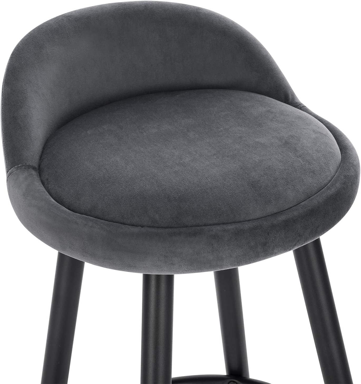 2 Set Bar Stools Dark Grey Velvet Seat Bar Chairs