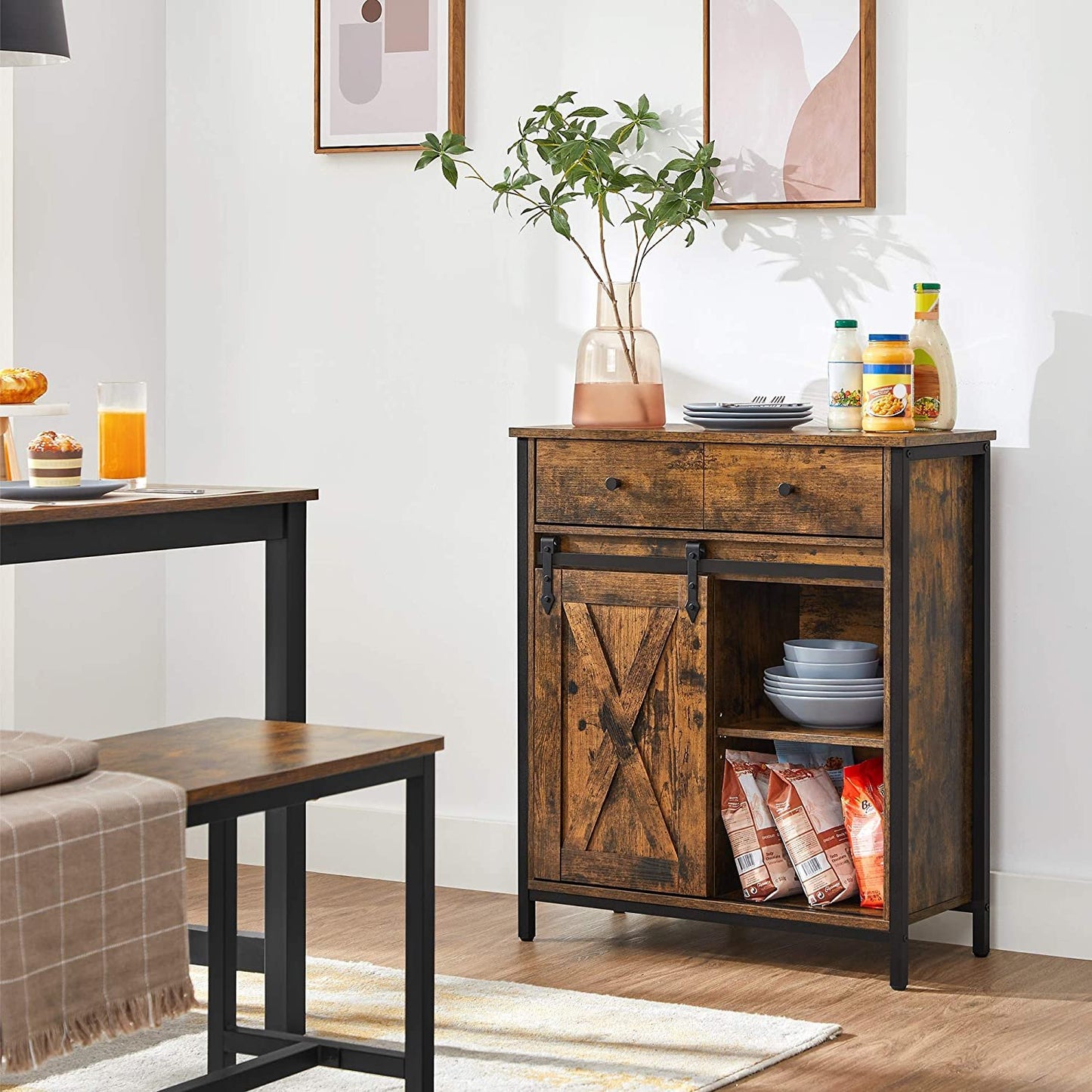 Storage Cabinet, Sideboard and TV Cabinet, Cabinet with 1 Drawer and Sliding Barn Door