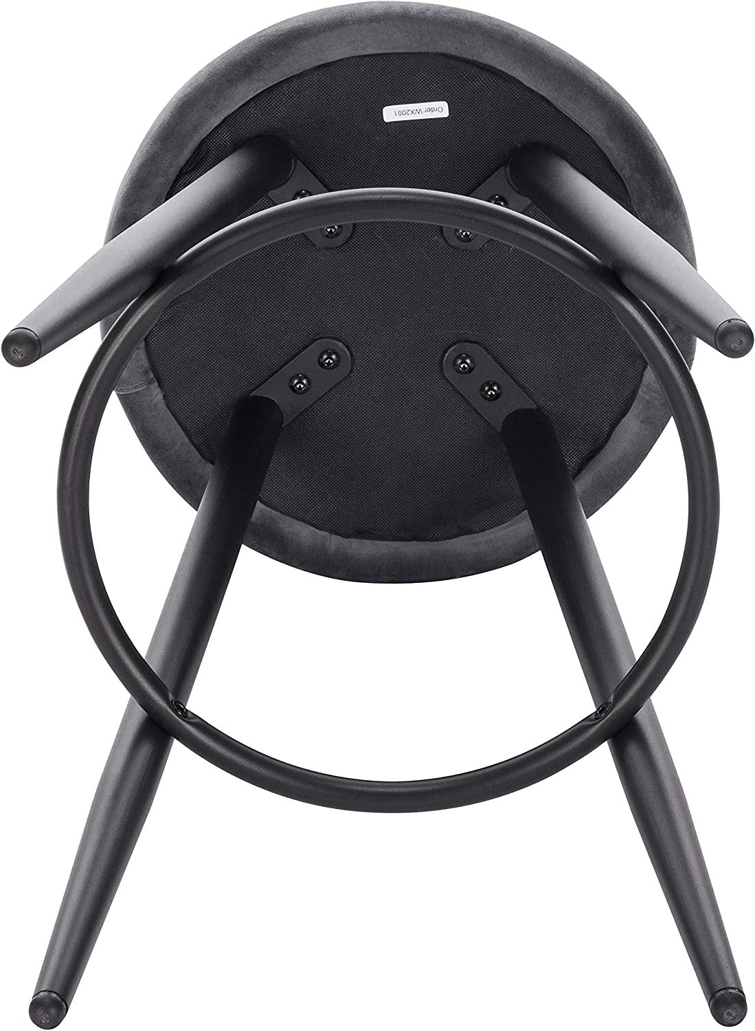 2 Set Bar Stools Dark Grey Velvet Seat Bar Chairs