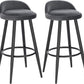 2 Set Bar Stools Dark Grey Velvet Seat Bar Chairs