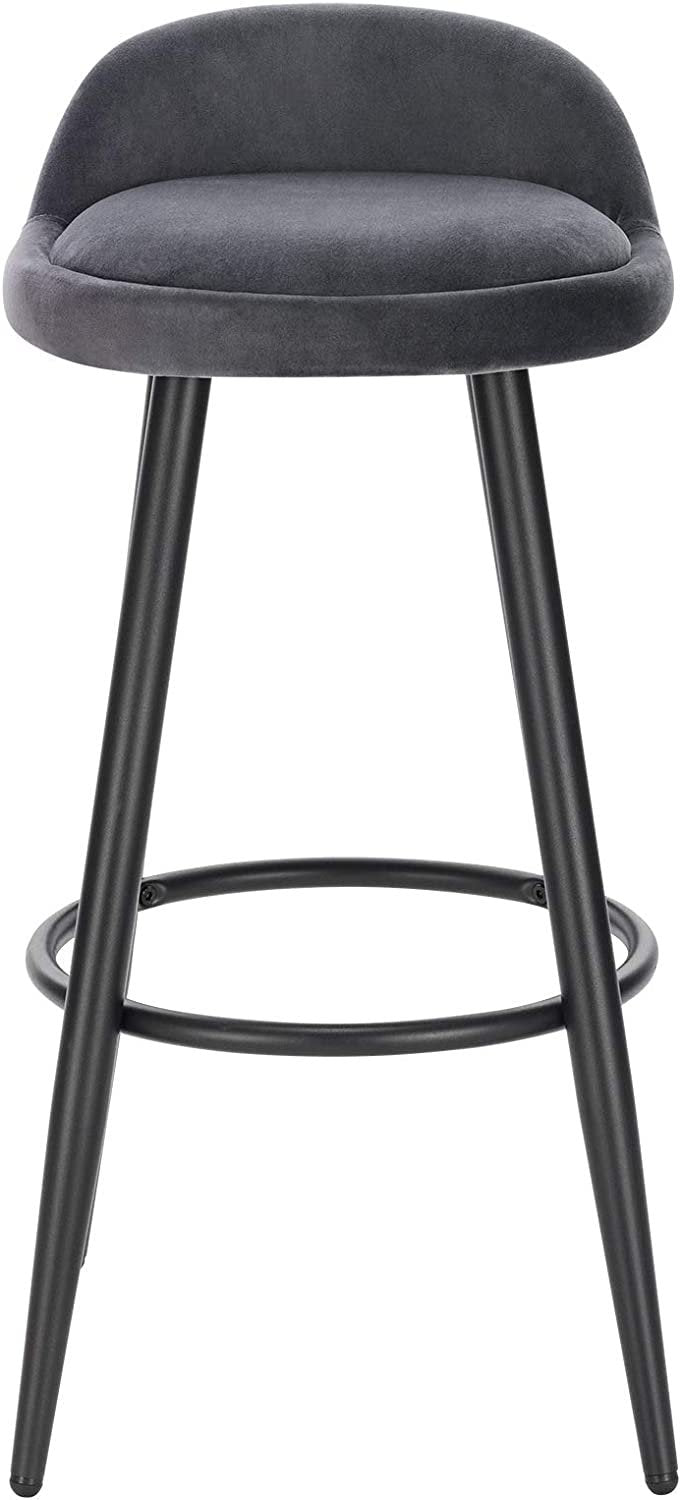 2 Set Bar Stools Dark Grey Velvet Seat Bar Chairs