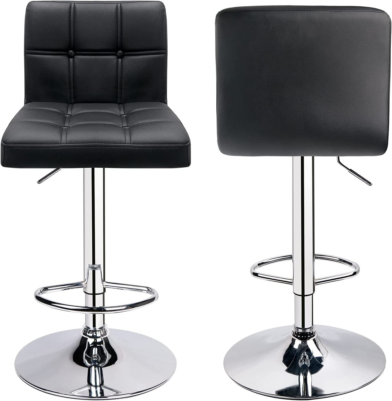 2 Set Bar Stools Adjustable Bar Chairs PU Leather, Black