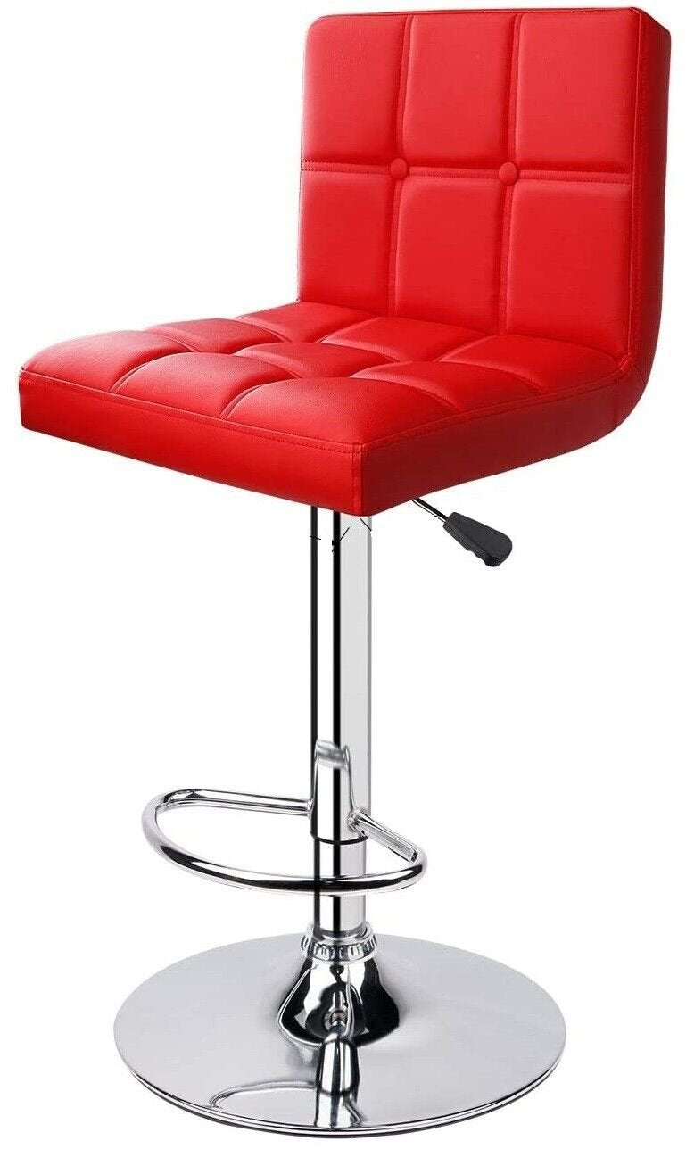 Set of 2 Red Bar Stools, Modena Style Faux Leather, swivel, height adjustable