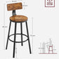 2 Set Bar Stools, Kitchen Stools, Tall Bar Chairs with Backrest, Steel Frame, Rustic Brown
