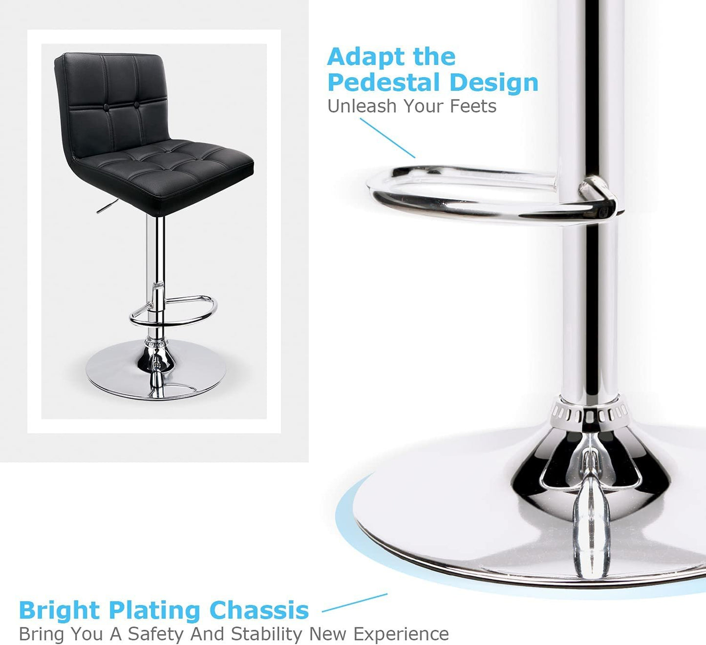 2 Set Bar Stools Adjustable Bar Chairs PU Leather, Black