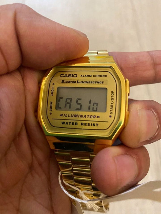 CASIO Retro Classic Mens Digital Steel GOLD Bracelet Watch-A168WG-9EF UK