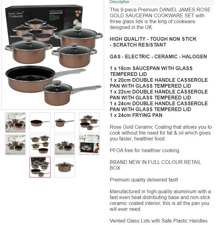 9 Piece Pan Set Gold Cookware Saucepan Non Stick Stainless Steel Cooking Grill FREE SHIPPING