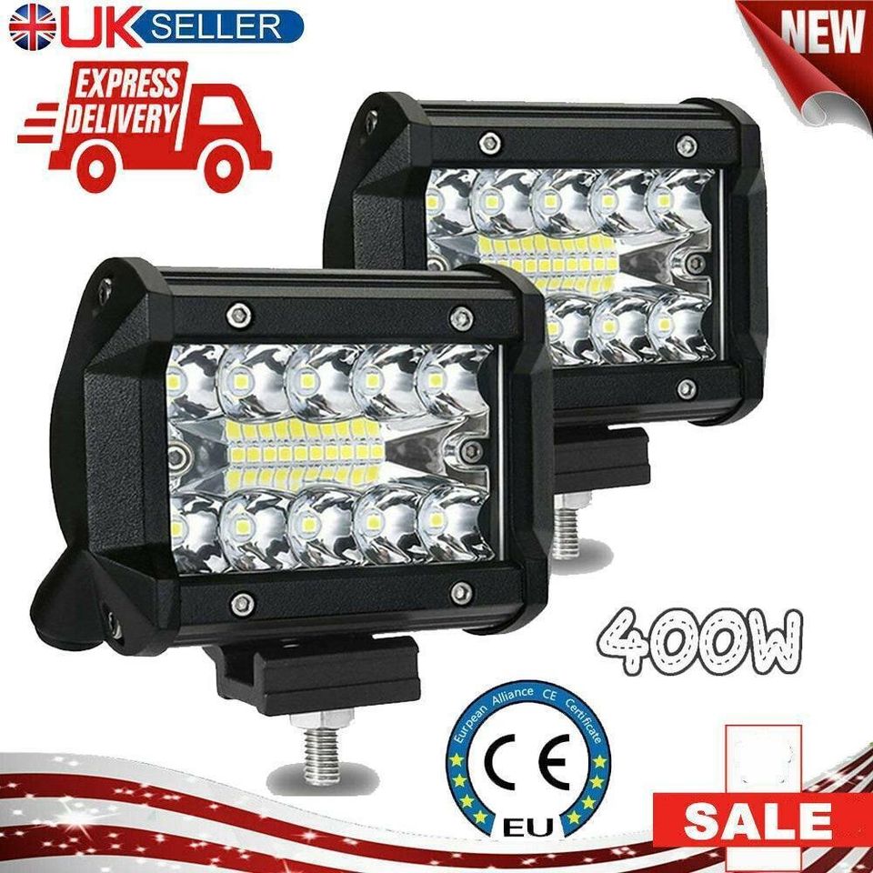 2pc 400W Car LED Work Spot Lights Flood light Lamp 4x4 Van ATV Offroad SUV Truck