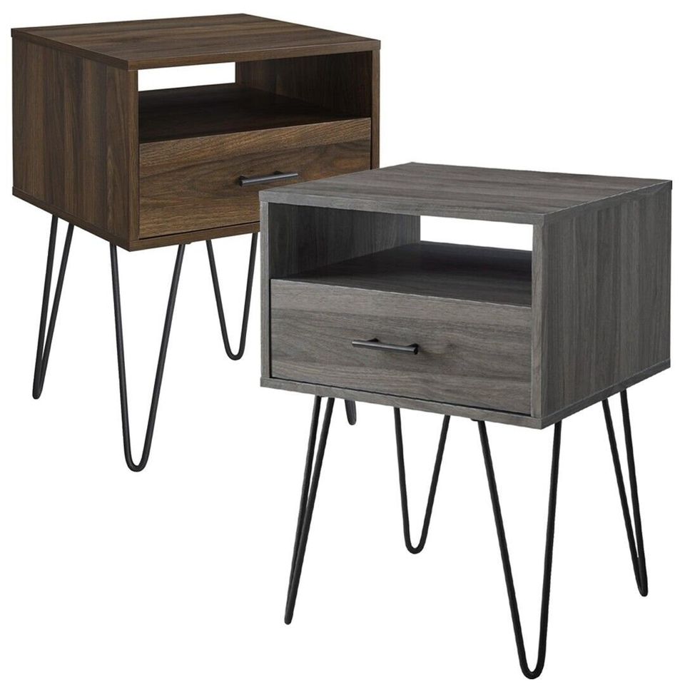 Modern Single Drawer Hairpin Leg Side End Bedside Wood Table FREE SHIPPING