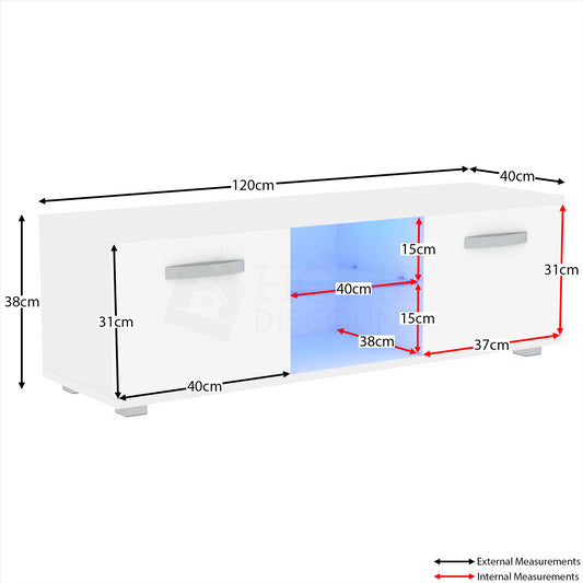 LED TV Stand Cabinet Unit Modern High Gloss 2 Door MDF Entertainment RGB Lights