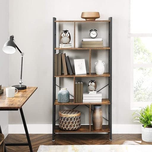 Bookshelf, Living Room Bookcase, Large 4-Tier Storage Shelf, for Office Study, Rustic Brown