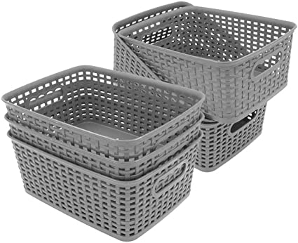 SALE! 6 Pack Plastic Storage Baskets - Small Organizer Boxes for Kitchen Bathroom