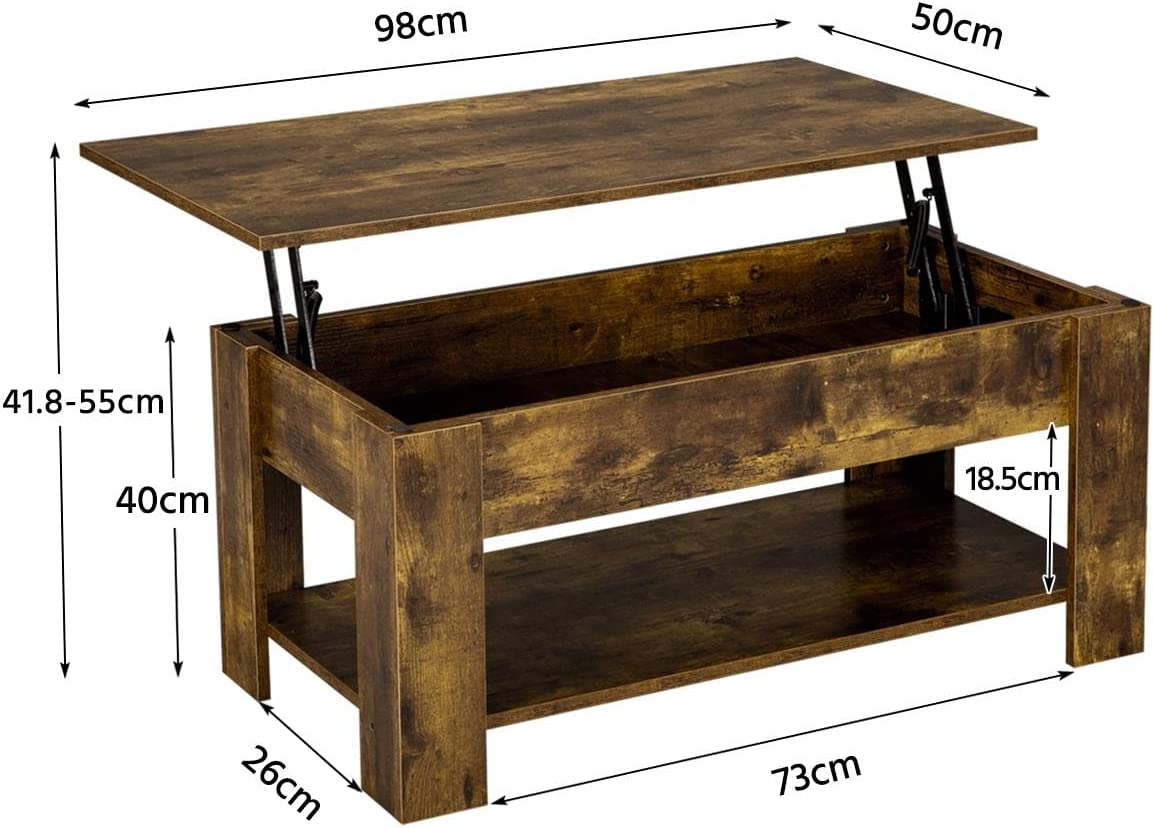 Lift Top Coffee Table, Wood Lifting Coffee Table Tea Table with Storage Shelf