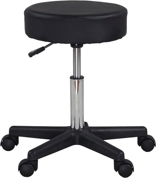 Black Adjustable Rolling Cushion Tattoo Salon Stool,5 Wheels