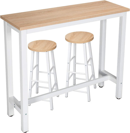 NEW Kitchen Bar Table Counter and 2 Stools Set Breakfast Dining Table Light Oak Coffee Table