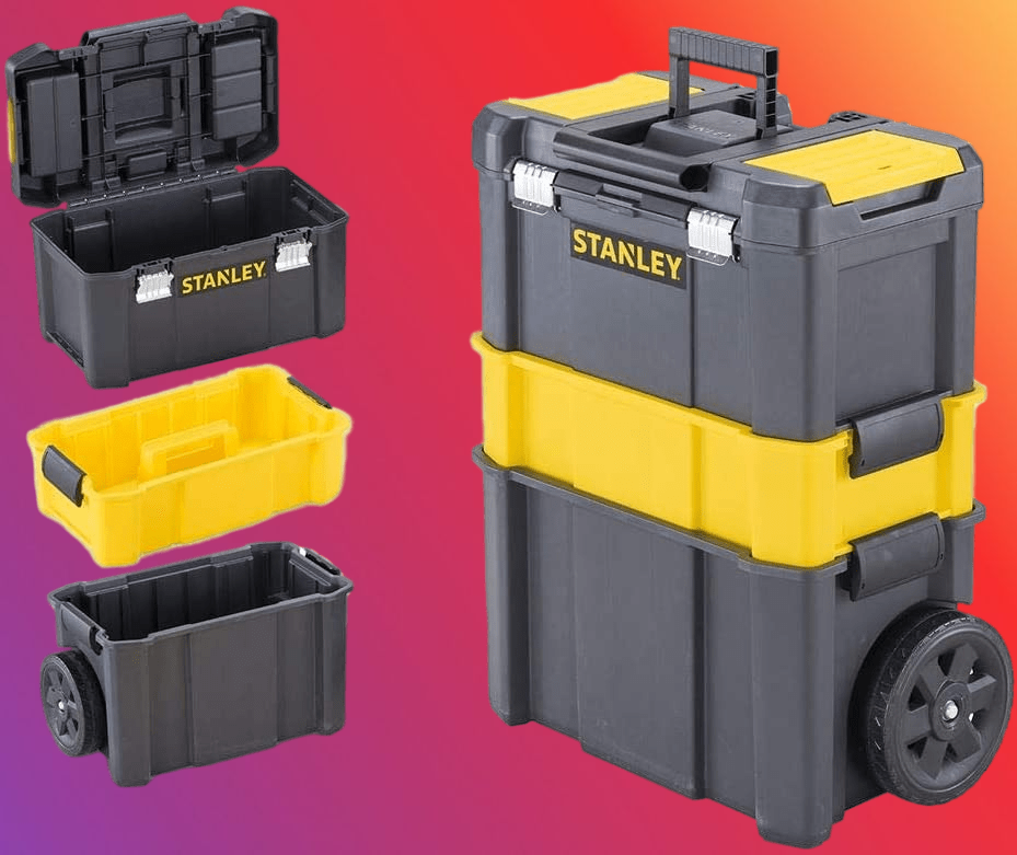 STANLEY Essential Rolling Workshop Toolbox, 3 Tier Stackable Units