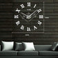 3D DIY Frameless Large Wall Clock Modern Roman Numerals 3D Mirror Sticker
