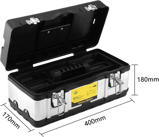 NEW! ToolBox Storage 16 Inch Heavy Duty Stainless Steel with Metal Dual Dual Latch Removable Tray