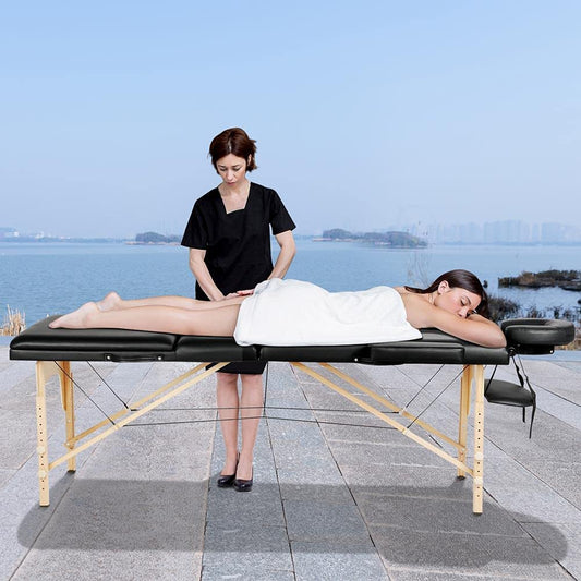 Portable Beauty Bed Folding Facial Spa Bed Tattoo Couch Bed w/Carry Bag Wooden 3 Sections